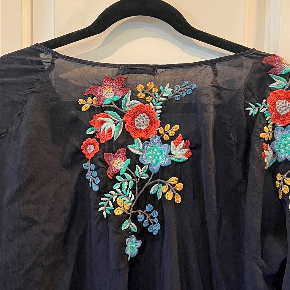 Johnny Was Black Blouse with Colorful Floral Embroidery - Picture 6 of 7